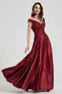 Rot V-Ausschnitt Plissee Elegant Party Ballkleid