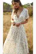 Women Summer Bohemian Floral Printed V Neck Beach Party Midi Dress
