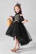New Black High Collar Short Sleeves Flower Girl Dress
