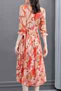 Women's Floral Printed Midi Sleeves Beach Party Maxi Dress