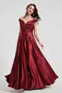 Rot V-Ausschnitt Plissee Elegant Party Ballkleid