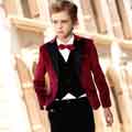 Boys Burgundy Suit 5 Pieces Solid Classic Fit Suits