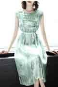 Light Green Floral Printed Party Holiday Dress