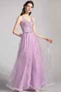 Purple V-cut Straps Lace Tulle Ball Evening Dress