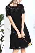 New Black Round Neckline Short Sleeves Elegant Dress