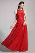 Red Round Neck Sequins Lace Ball Evening Dress