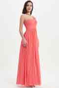 Eine Schulter Koralle Langes Brautjungfernkleid