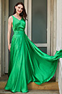 Robe de Soirée Célébrité Verte à V Col
