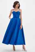 Royal Blue Spaghetti Polyester Bone Tea Length Party Dress