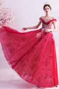 New Red Shiny Beads Tulle Party Evening Dress