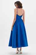 Royal Blue Spaghetti Polyester Bone Tea Length Party Dress