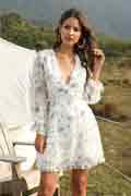 Women Dresses V Neck Ruffles Mini Sexy Dress Long Sleeve Summer Dresse