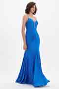 Blue Spaghetti V-Cut Mermaid Party Evening Dress