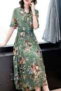 Green Floral Printed Holiday Maxi Summer Party Dress