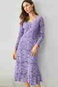 Lovely Purple V-Cut Lace Appliques Day/ Party Dress