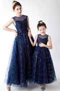 New Mommy and Me Matching Long Dress Tulle Navy Blue
