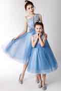 New Mother and Daughter Cocktail Dress Blue Tulle Skirt