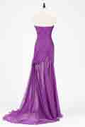 Purple Chiffon Ruched bodice Evening Dress