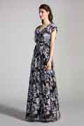 V-Cut Flash Sleeves Printed Summer Party Evening Dress