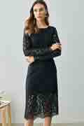 Black Round Neckline Delicate Lace Day/ Party Dress