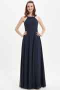 A-Line Chiffon Halter Sleeveless Floor-Length Bridesmaid Dress for Wedding Party