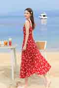 New Floral Print Summer Beach Dress Chiffon Party Gown