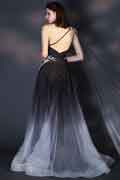 Shiny One Shoulder Gradient Grey Party Prom Dress