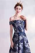 Blue Print Off Shoulder Empire Party Prom Evening Dress