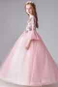 Pink Lace Tulle Trumpet Sleeves Flowergir Dress