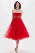 Bright Red Corset Polyester Bone Tulle Party Dress
