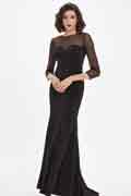 Black Illusion Bodice Long Sleeves Party Dress