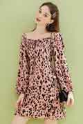 New Long Sleeves Leopard Mini Dress Summer Chiffon Dress