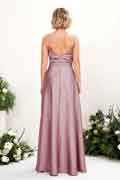 Платье подружки невесты A‑линии из атласа с круглым вырезом, без рукавов и длиной в пол для свадьбы