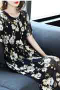 Women Black White Floral Printed Party Summer Holiday Silk Dress