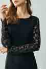 Black Round Neckline Long Sleeves Lace Party Dress