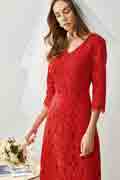 Red V-Cut Sleeves Elegant Lace short Partydress / Daydress