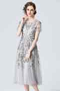 New Embroidery Lace Beading Maxi Dress Evening Party Gown