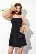 Fashion Puffy Tulle Sleeves with Bows Mini Cape Dress Black Dress