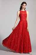 Red Round Neck Sequins Lace Ball Evening Dress