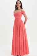 Freischulter Koralle Hochzeit Brautjungfernkleid