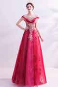 New Red Shiny Beads Tulle Party Evening Dress