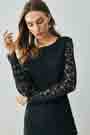 Black Round Neckline Long Sleeves Lace Party Dress