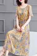 Yellow Floral Bohemian Summer Party Maxi Holiday Dress