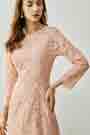 Robe de Jour / Soirée en Dentelle Rose à Encolure Ronde