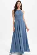 A‑Line Chiffon Halter Floor‑Length Sleeveless Bridesmaid Dress for Wedding Party