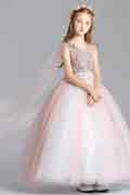 Pink V-Cut Open Sleeves Tulle Flowergirl Dress