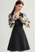 Women Long Lace Sleeves Chic Black Dress