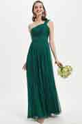 Ein Schulter Grün Hochzeit Party Brautjungfernkleid