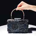 Women's Black Elegant Floral Lace Evening Clutch