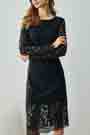 Black Round Neckline Long Sleeves Lace Party Dress